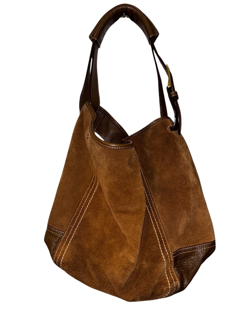 Cole Haan Light Brown Suede With Leather Handle Slouchy Bag Purse